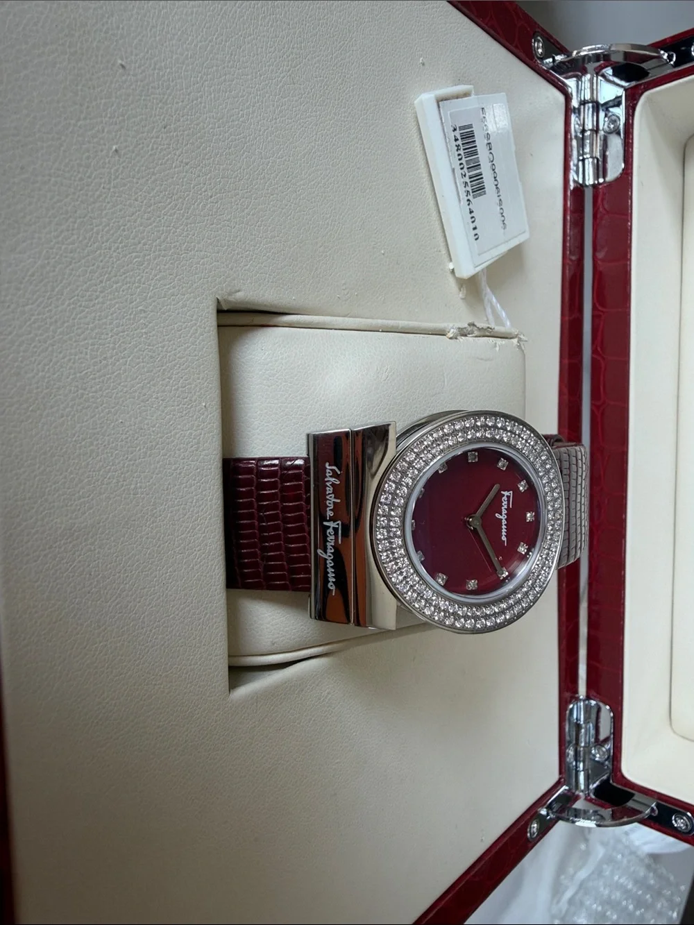 Salvatore Ferragamo Burgundy Lizard Leather & diamond Bezel Ladies Watch